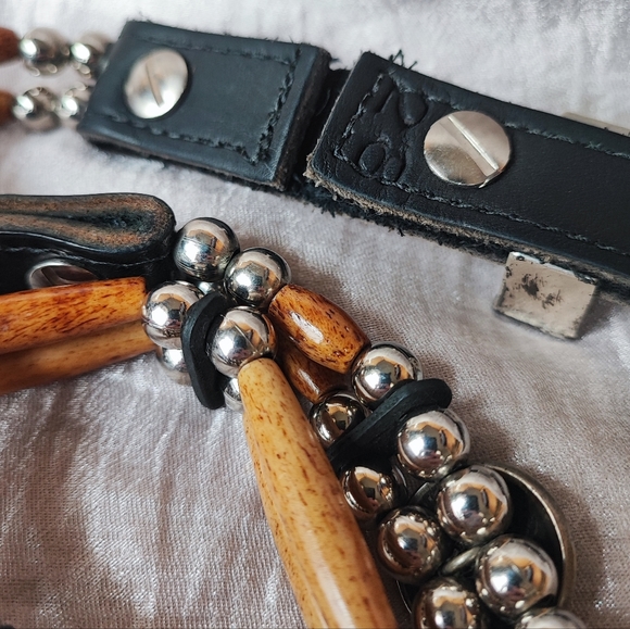 Buffalo Nickel Silver Tone Black Wood Silver Tone Ladies Belt TARNISHED Unsigned - Picture 4 of 13